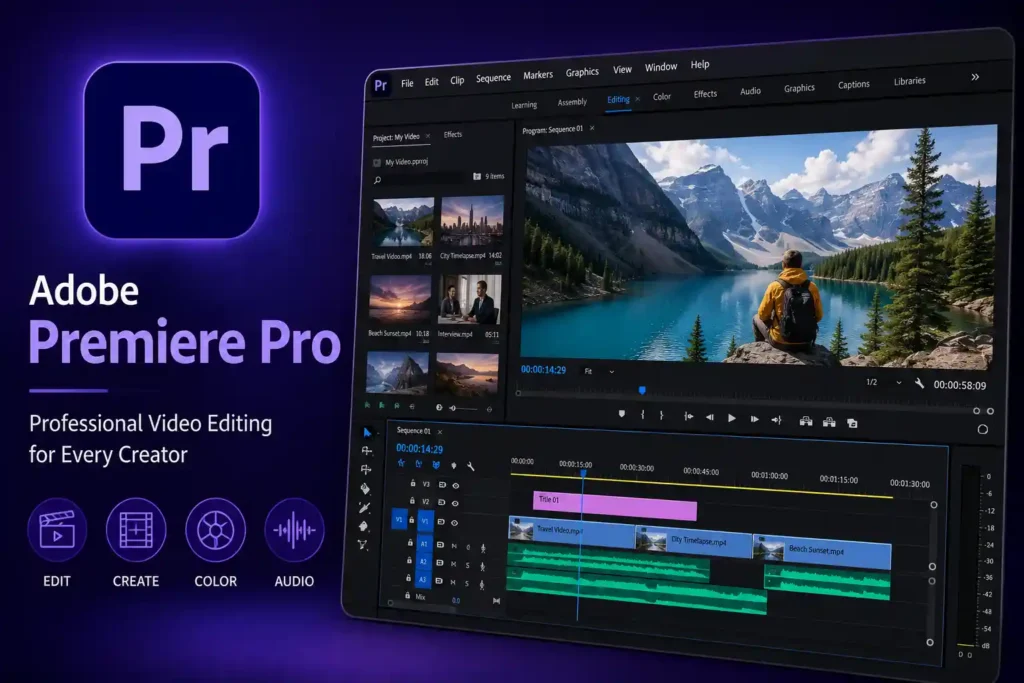 Best Video Editing Apps for YouTubers: (Free & Paid Software 2026) 4 Best Paid Video Editing Apps for YouTubers, Adobe Premier Pro